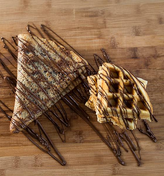 Crepe and waffle dessert with ice cream